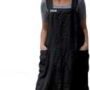 YESDOO Cotton Linen Apron Cross Back Apron for Women with Pockets Pinafore Dress for Baking Cooking, L