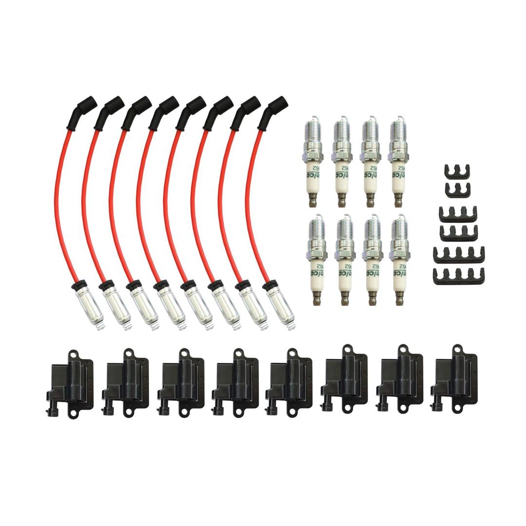 Nakkaa 8 Pack UF271 Ignition Coils Double Iridium Spark Plugs & Wires Compatible with Silverado/Sierra 1500 2500 3500 Compatible with Yukon XL 1500 2500 1999-2007 4.8L 5.3L 6.0L 19299585