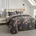 Flysheep 3 Pieces Quilt Set King Size, Dark Gray Floral Reversible Bedspread Coverlet Set, Soft Microfiber Lightweight Bed Cover for All Season (102" x 90", 1 Quilt+ 2 Pillow Shams)