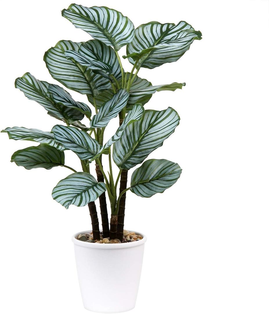 24.8" Artificial Plants Calatheas Orbifolia Goeppertia Orbifolia Plant Tropical Faux Green Plant Arrangement in Pot for Home Garden Office Decoration (Type #5)