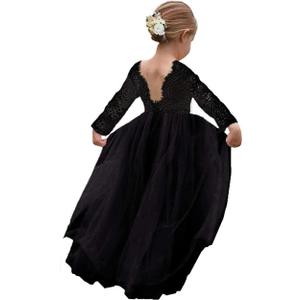 Topmaker Flower Girl Dress for Toddler Baby Girls,Lace Tulle Dress for Wedding,Birthday Party,Photoshoot,Special Occasion (5-6 Years, Sleeve-black)