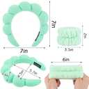 2 x Zkptops Spa Headband for Washing Face Wristband Set Sponge Makeup Skincare Headband Wrist Towels Bubble Soft Hairband for Women Puffy Headwear Winter Non Slip Thick Thin Hair Accessory(Light Green-3)