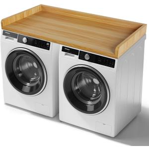 GCCSJ Washer Dryer Countertop, 54" Width x 27.5" Depth Wood Laundry Topper with Edge & Non-Slip Pads for Laundry Room Organization Storage & Clothes Folding, Oak