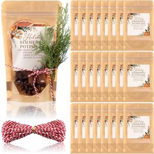 Resurhang 24 Set Christmas Potpourri Bags Resealable Stand-up Pouches with Simmering Potpourri Instruction and Sticker, DIY Crafting Fragrance for Home Xmas Party Holiday Gift Decor