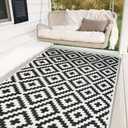 SAND MINE Waterproof Outdoor Rug 5x8 ft, Plastic Reversible Rug, Modern Area Rug, Large Floor Mat for Outdoors, RV, Patio, Backyard, Deck, Picnic, Beach, Camping (5' x 8', Black & White Lattice)