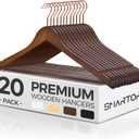 Smartor Wooden Hangers 20 Pack, Solid Wood Coat Hanger for Closet, Heavy Duty Wood Hangers for Suits, Shirts, Dresses, with 360 Rose Gold Hook, Non Slip Pant Bar, Walnut
