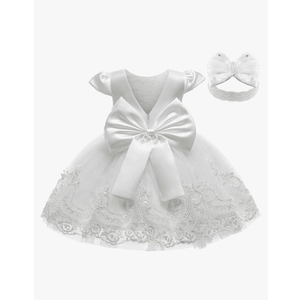 6M Toddler Baby Girls Dresses Pageant Wedding Flower Girls Dress Formal Gowns Embroidered Lace Dress + Headwear