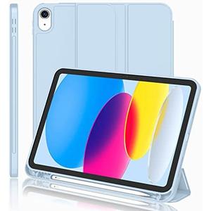 iMieet iPad (A16) Case 11th Gen/iPad 10th Generation Case [11-Inch 2025/10.9 Inch 2022] with Pencil Holder, Trifold Stand Smart Cover with Soft TPU Back,Auto Wake/Sleep(Sky Blue)