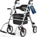 Updated Rollator Walker for Seniors with Seat, 2 in 1 Rolling Walker Wheelchair Combo for Mobility-Impaired, Dual Height Adjustment, Lightweight & Foldable Rollator, Capacity 310lbs (Grey)