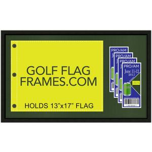 16x27 Black Golf Flag and Ticket Frame, Moulding blk-001, Reversible Green-Black Mat (holds 13x17 Masters Golf Flags; flag-tickets not incl)