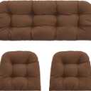 Outdoor Wicker Chair Cushions 3 Pieces for Patio Furniture, 1 Loveseat Cushion 44x22x4 and 2 U-Shaped Cushions 22x22x4, Indoor Outside Use, Fade-Resistant & Waterproof, Brown