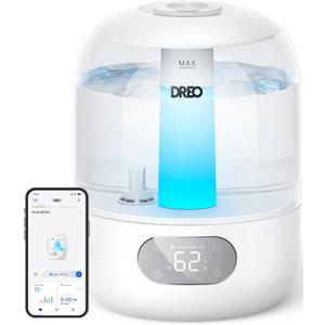 DREO Humidifiers for Bedroom, Cool Mist Ultrasonic Humidifier with 26dB Quiet & RGB Lighting, Top Fill 3L Tank, Easy Clean, 30 Hr Runtime for Home, Baby, Plant, Nursery, Work with Google/Alexa (Snow White)