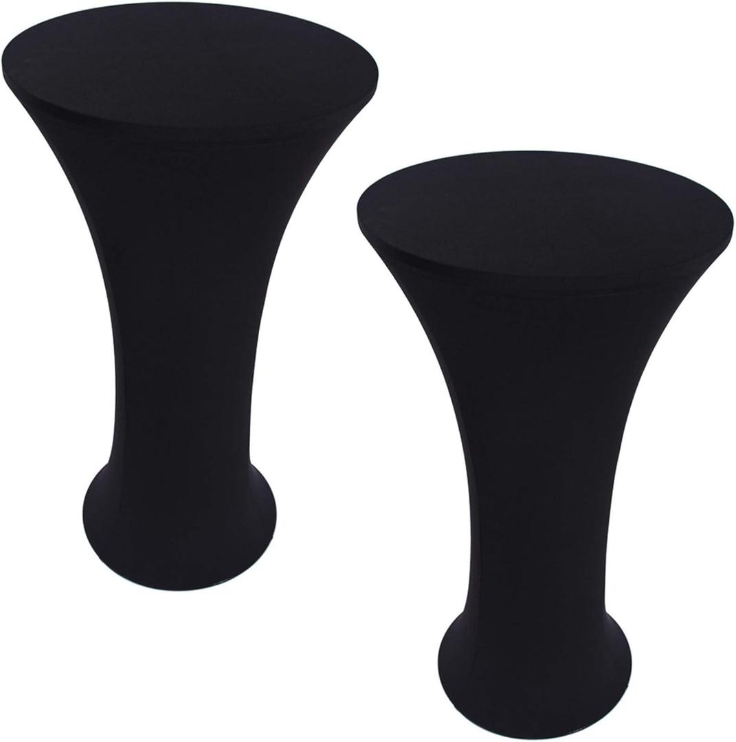 2 Pack 24x43 Inch Black Cocktail Tablecloth Round Fitted Stretch Spandex Table Cover for Party Wedding Bars