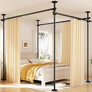 Goovilla Room Divider for Room Separation, Tension Curtain Rods No Drilling, 4-10ft(H) 28-171inch(W) Adjustable Temporary Privacy Wall Divider, Heavy Duty Freestanding Space Partition Separator, Black