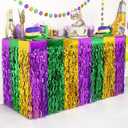 2 x CCINEE 4 Packs Mardi Gras Fringe Table Skirt Party Decorations, 36ft Purple Green Gold Wavy Metallic Tinsel Foil Carnival Table Skirts For Mardi Gras Carnival Holiday Masquerade Party