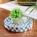 CHI AN HOME 12.6" Round Decorative Tray with Handles, Checkered Capiz Mother of Pearl Serving Tray for Coffee Table, Kitchen Counter, or Bathroom (Navy Blue)