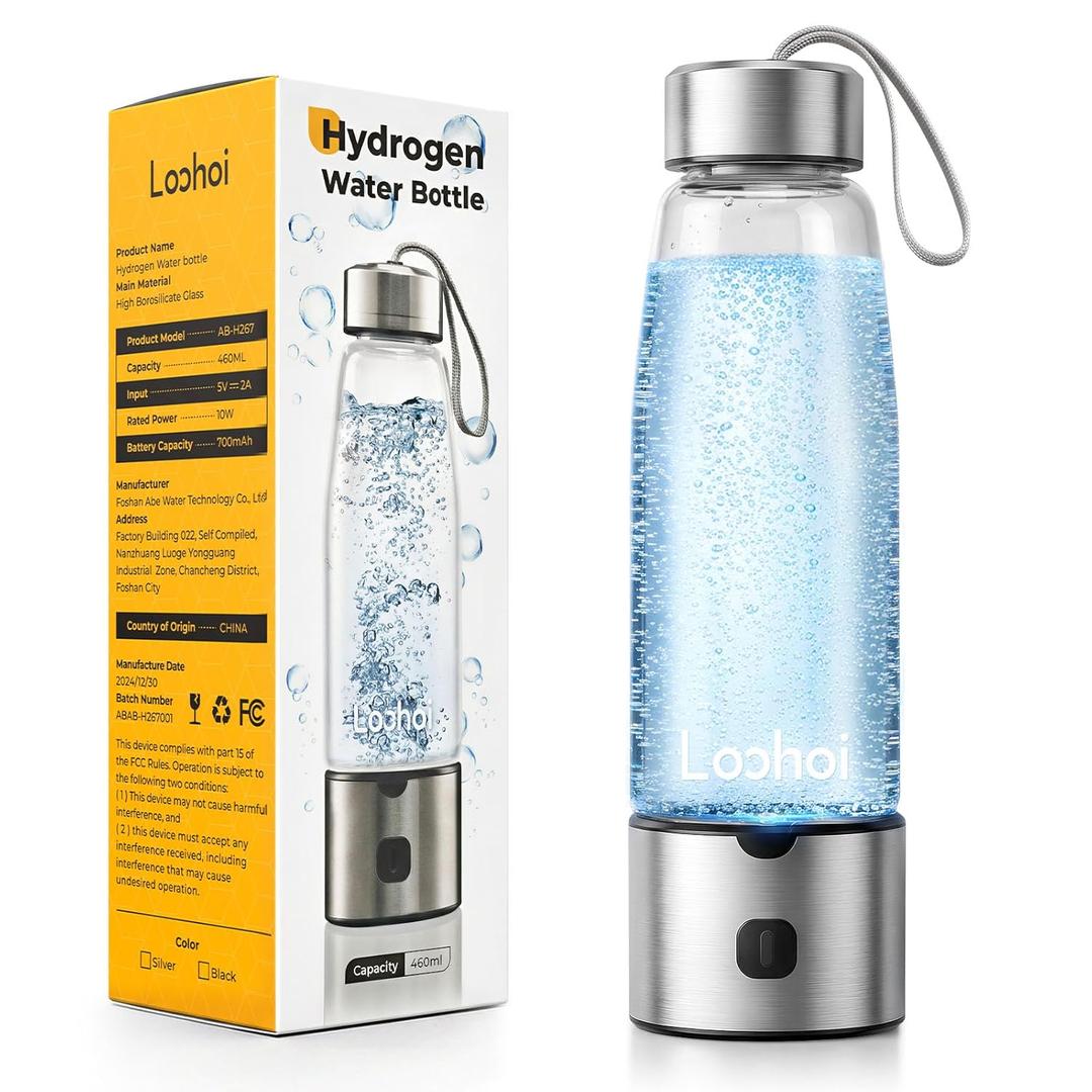 LOOHOI Hydrogen Water Bottle, Upgraded Hydrogen Generator with SPE/ PEM Tech, 16oz Portable Hydrogen-Rich Water Maker, Fast Hydrogen Production, Rechargeable Health Water Cup for Home Office Travel