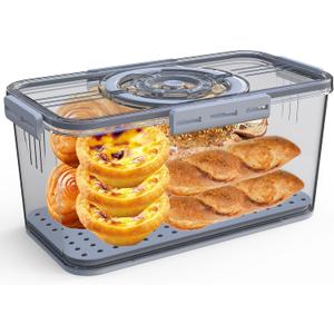 Bread Box with Lid and Handle,New Upgrade Time Recording Bread Storage Container for Kitchen Counter Airtight,Portable Bread Boxes for Homemade Breads, Toast, Bagel, Donut and Cookies(Grey), 12 x 6.1 x 6.2 inches