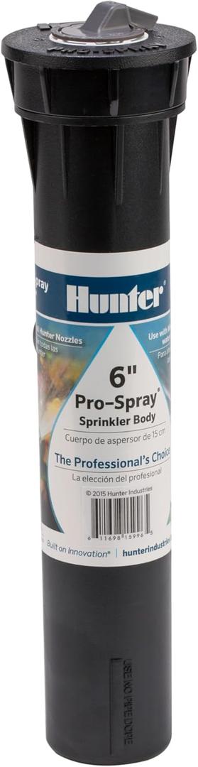 Hunter PROS-06 6" Pop Up Sprinkler Body, Heavy Duty Irrigation Replacement with Flush Cap, No Nozzle Included, Fits Standard Female Thread Nozzles, Body Only for Lawn & Garden Systems