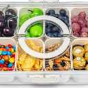 Air-Tight Snackle Box Container Divided Serving Tray with Lid & HandleClear Snack box for Fruits, Candy & NutsPortable for Travel & Daily Use (8 Inside Containers Dishwasher Safe)