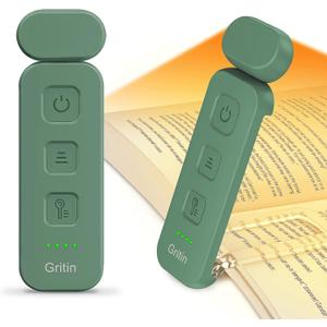Gritin Reading Light,Book Light for Reading in Bed-Eye Caring 3 Colors, 5-Level Dimmable Brightness,Long Lasting, Compact Size Rechargeable Clip on Book Reading Light for Book Lovers-Dark Green