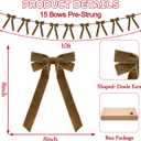 2 x Christmas Velvet Bows Garland, 10ft Pre-Strung Christmas Garland Banner with 15 Bows, Indoor Vintage Elegant Velvet Ornaments Home Decor Decorations for Mantle Tree Party Wall Office, Khaki Brown/Tan