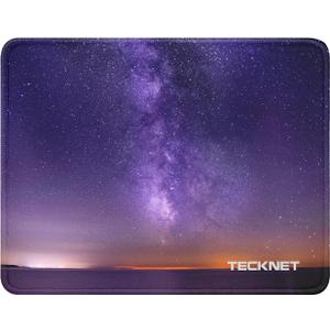 TECKNET Mouse Pad with Anti-fray Stitching, Waterproof Surface & Non-Slip Rubber Base with Stitched Edges Gaming Mouse Mat for LaptopCompatible with Laser and Optical Mice- Dark Purple Galaxy (10.6L x 8.2W inches)