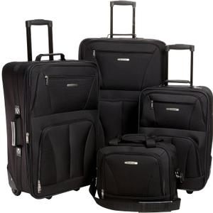 Rockland Journey Softside Upright Luggage Set,Expandable, Lightweight, Black, 4-Piece (14/19/24/28)
