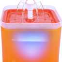 Cat Water Fountain, 67oz/2L Automatic Cat Drinking Fountain, Pet Water Dispenser with LED Light and Filter for Cats and Small Dogs (Orange)