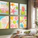 ZHJIOFXG Colorful Beach Poster Set of 6 Beachy Room Decor Pastel Coastal Aesthetic Wall Art Shell Starfish Palm Tree Painting Picture Artwork for Girls Bedroom Dorm Apartment Decorate 12x16in Unframed