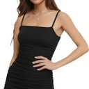 Womens Sleeveless Spaghetti Strap Bodycon Cami Dresses Side Ruched Short Backless Sexy Solid Mini Dresses, Size M