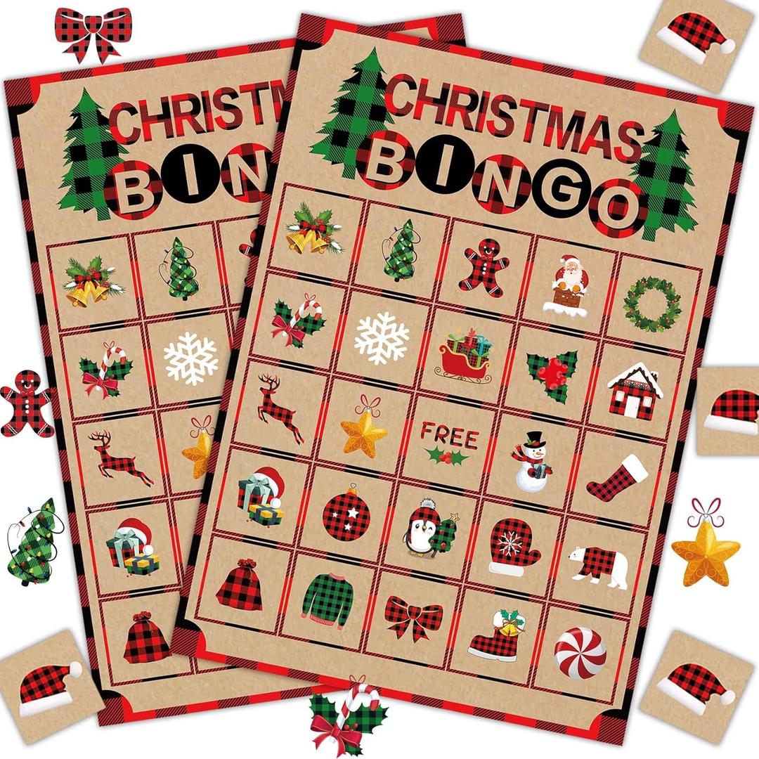 Joy Bang Christmas Games for Kids, 24 Player Christmas Bingo Cards Crafts for Kids Winter Holiday Games Activities for Family Large Group Classroom Xmas Party Favors Supplies Gifts