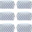 PAZIMIIK Checkered Makeup Bag for Purse Portable Zipper Make Up Pouch Small Cosmetic Case for Travel Accessories (6PCS Blue)
