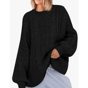 Saodimallsu Womens Oversized Sweaters Chunky Cable Knit Crew Neck Casual Long Lantern Sleeve Fall Tunic Sweater Tops