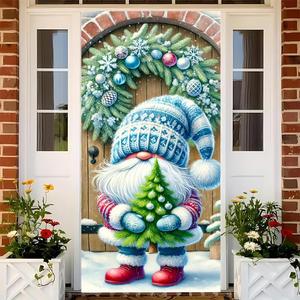 Winter Door banner Snowman Tree Wreath Scene 71x35 Inches (03)