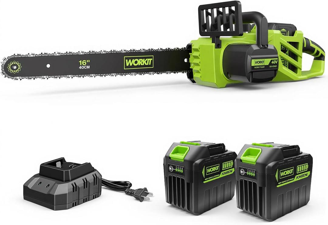 WORKIT 16 Inch Electric Chainsaw, 40V Brushless Chain Saw Cordless with 24.0Ah Batteries, Tool-Free Chain Tension, Auto Oiling, Battery Chainsaw for Tree Trimming, Wood Cutting, Yard Work