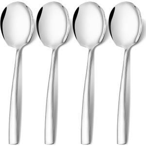 Extra Large Serving Spoons Set 11.7-Inch Silver Serving Utensils 18/8 Stainless Steel Big Metal Spoons for Buffet, Parties, Catering, Banquet - Dishwasher Safe (4-Pack, Silver)