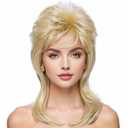 Airhostess Mullet Wig for Women 80s 90s Costumes Fancy Party Accessory Halloween Hair Wig(Light Blonde)