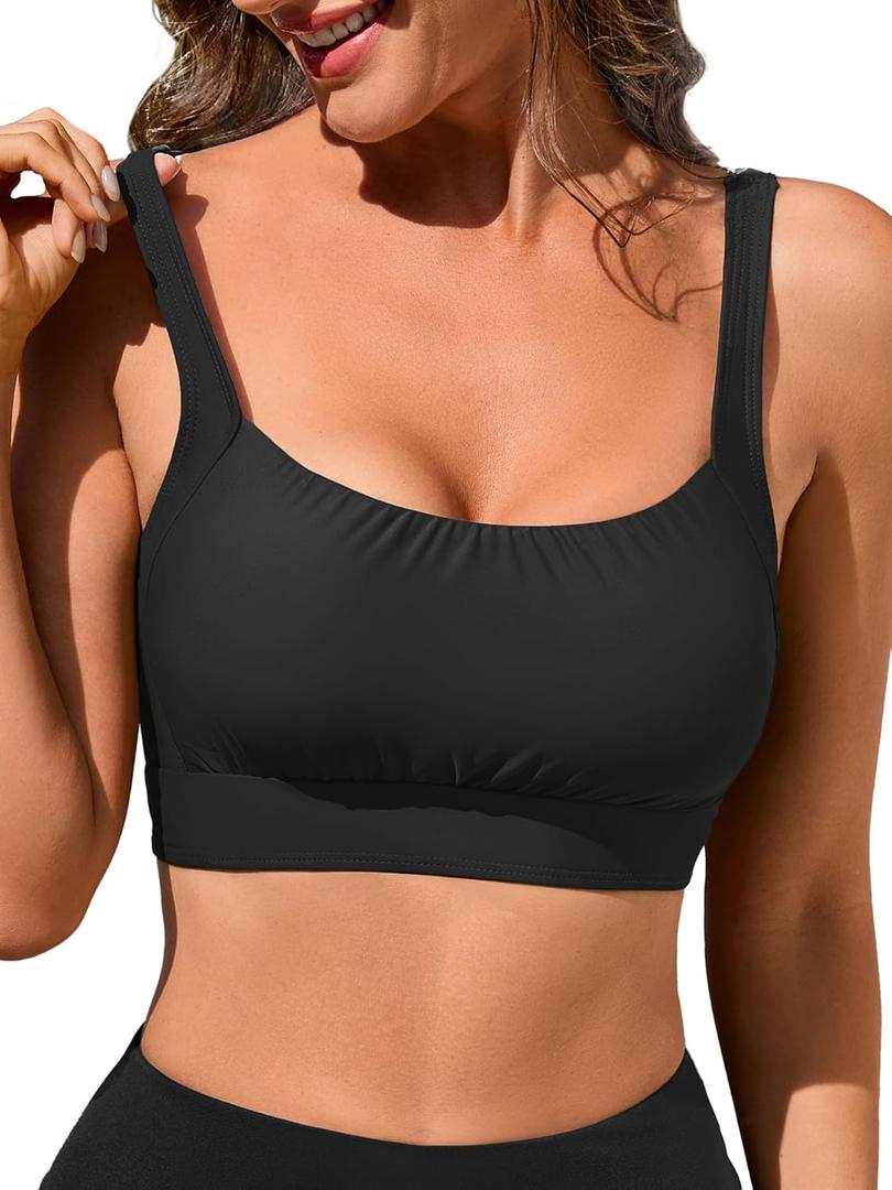 Womens Fashion Bikini Swim Top Comfortable Supportive Sports Bra Swimsuit Top for Swimming Beach Yoga (Medium, Black)