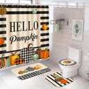 Preboun 4 Pcs Thanksgiving Shower Curtain Set 72" Fall Bathroom Decor Set with 12 Hooks Non Slip Rug Toilet Lid Cover and Waterproof Pumpkin Bath Mat Thanksgiving Autumn Harvest Home Restroom Decor