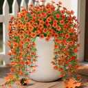 Fake Mums Artificial Hanging Flowers for Outdoor Fall Decoration, 2 PCS Silk Daisy Flower Realistic Faux Plants UV Resistant for Porch Patio Window Yard Outside Autumn Decor(Orange)
