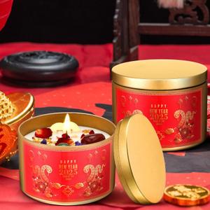 Nuanchu 2 Pcs 10oz Year of The Snake Scented Candle Happy New Year 2025 Gift Infused with Feng Shui Coin and Crystals Soy Wax Citrus Scented Candle for 2025 New Gifts Holiday Decor
