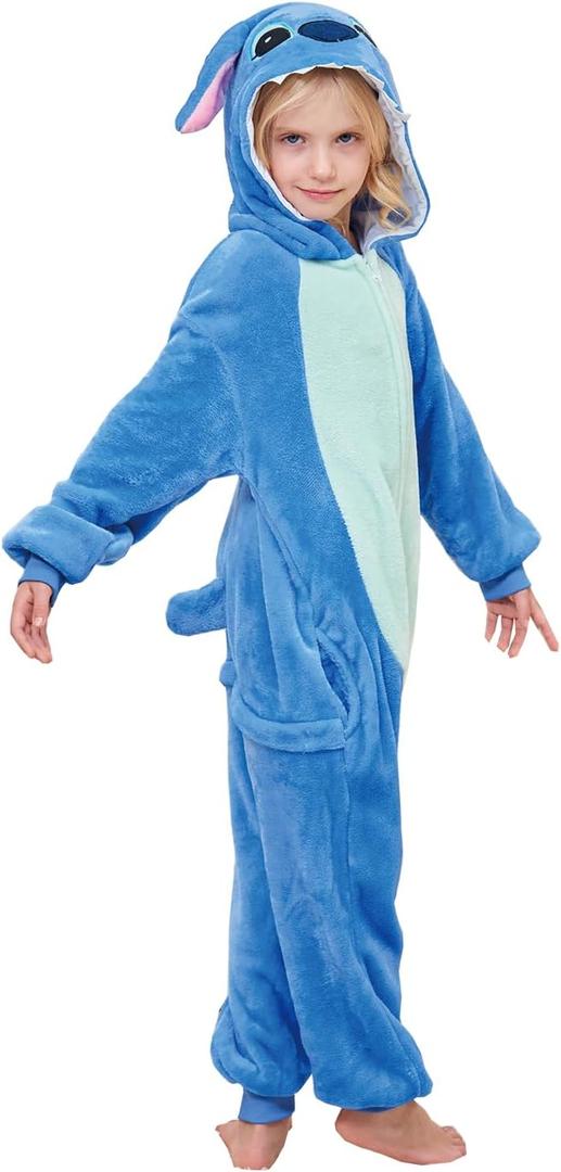 Kids Animal Onesie Pajamas Cosplay Costume Halloween Sleepwear (6 Years, Lanzai Blue)