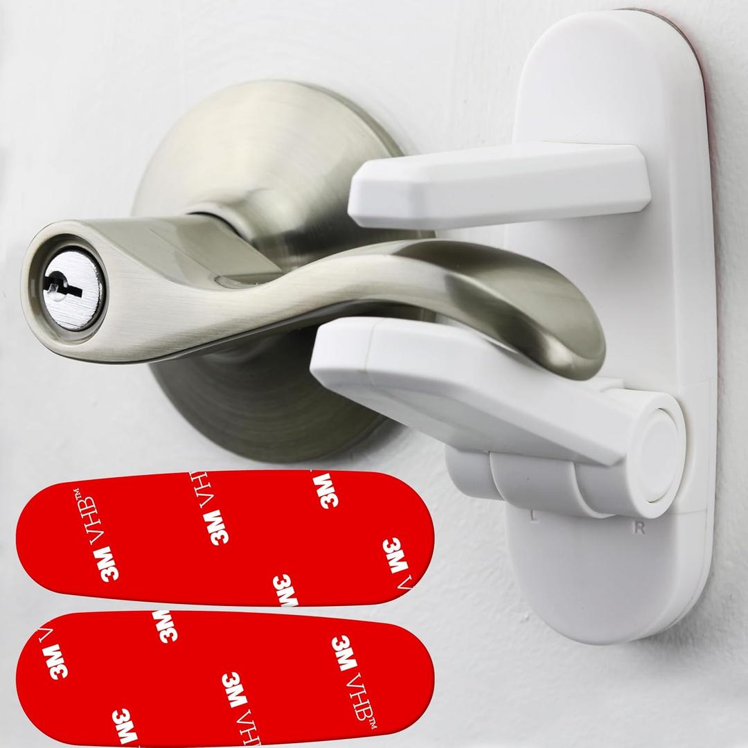 Wappa Baby Baby Proof Door Handle Lever (2-Pack) with 2 Extra Adhesives  Easy 1-Hand Operation for Adults. Durable ABS with 3M Adhesive Backing. Simple Install Locks