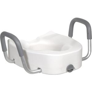 Drive Medical Premium Plastic Raised Toilet Seat with Lock and Padded Armrests, Elongated, Pack of 1