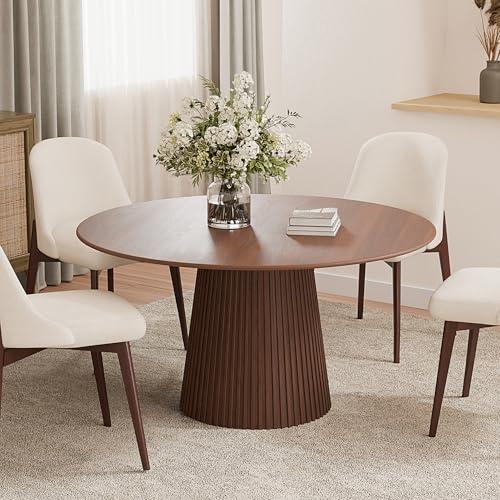 Casaphoria 52" Round Dining Table, Modern Wood Kitchen Table with Cone Grating Bar Base for Living Room & Dining Room, Easy Assembly Farmhouse Furniture for 4-6, Walnut