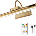Dimmable Cordless Picture Light with Controller and Timer, Rechargeable 5000mAh Battery Wall Sconce for Wall Pictures, Gallery Artwork, Paintings, Portraits, Dartboards (Gold)