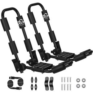 XGeek Kayak Roof Rack, Surfboard, Canoe and Ski Board Rooftop Mount Carrier J-Style Rack on SUV, Car and Truck.Unidirectional Foldable Kayak Roof Rack