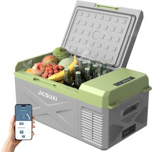 12V Car Refrigerator, 17 Quart Portable Freezer 12 Car Fridge (-4F~68F) Compressor Electric Cooler with 12/24V DC 110-240V AC, APP Control For Car Truck RV Camping, Travel Outdoor Home (Green)