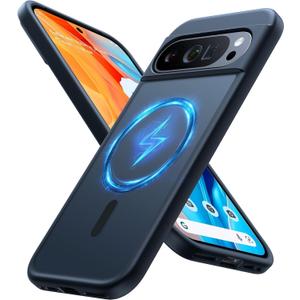 TORRAS Magnetic Shockproof for Google Pixel 9 Pro XL Case, [Fit for MagSafe][16FT Mil-Grade Drop Protection] Translucent Protective Anti-Fingerprint Anti-Scratch Case for Pixel 9 Pro XL, Black